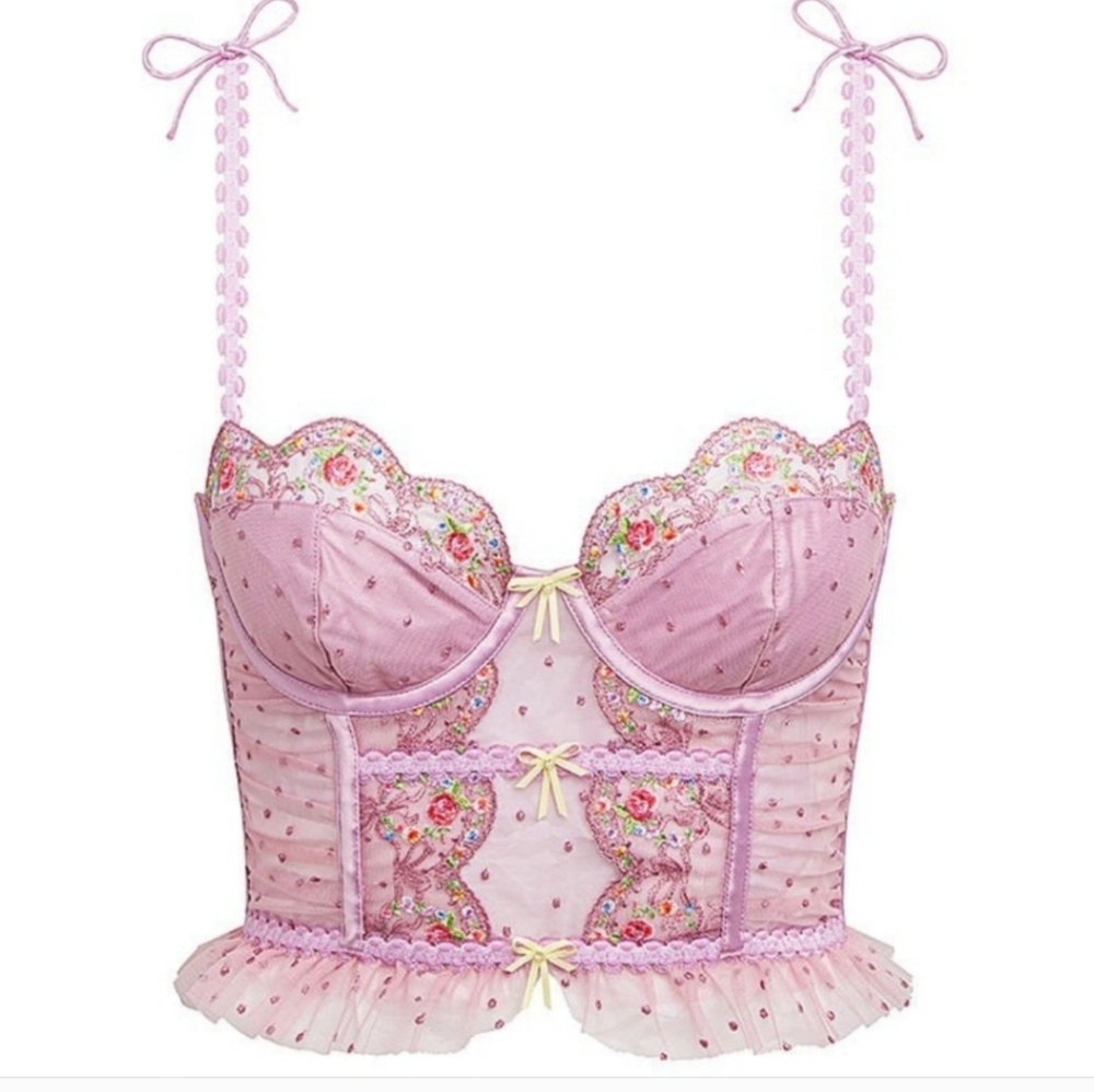 New!For Love And Lemons Daphne‎ Embroidered Bustier Pale Pink - Picture 6 of 14